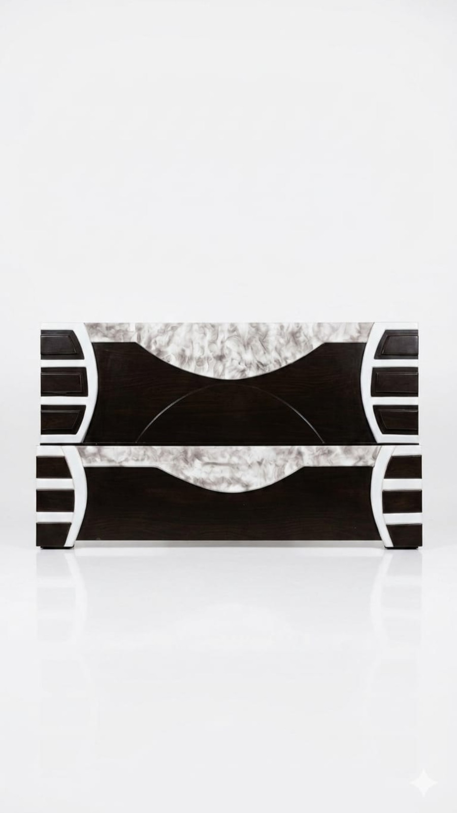 Monochrome Abstract Marble and Dark Espresso Headboard 1