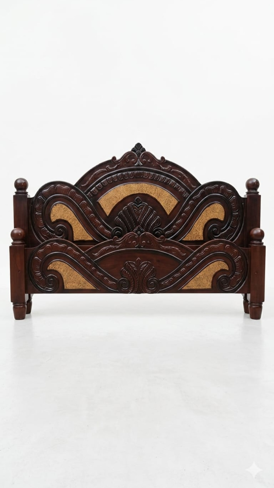 Royal Two-Tone Walnut Finish Bed with Cork-Textured Panels 1