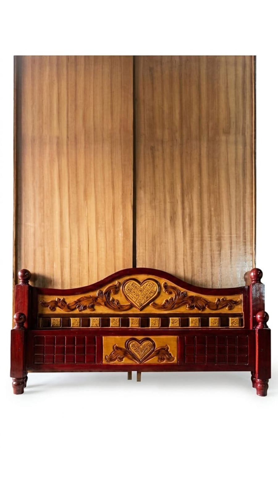 Imperial Walnut-Finish Panel Bed with Gold Leaf Filigree 1