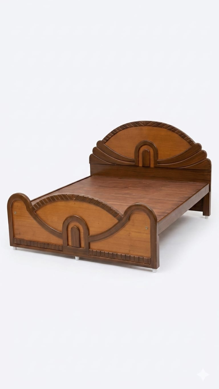 Mid-Century Modern Teak Finish Platform Bed with Radiating Arch 1