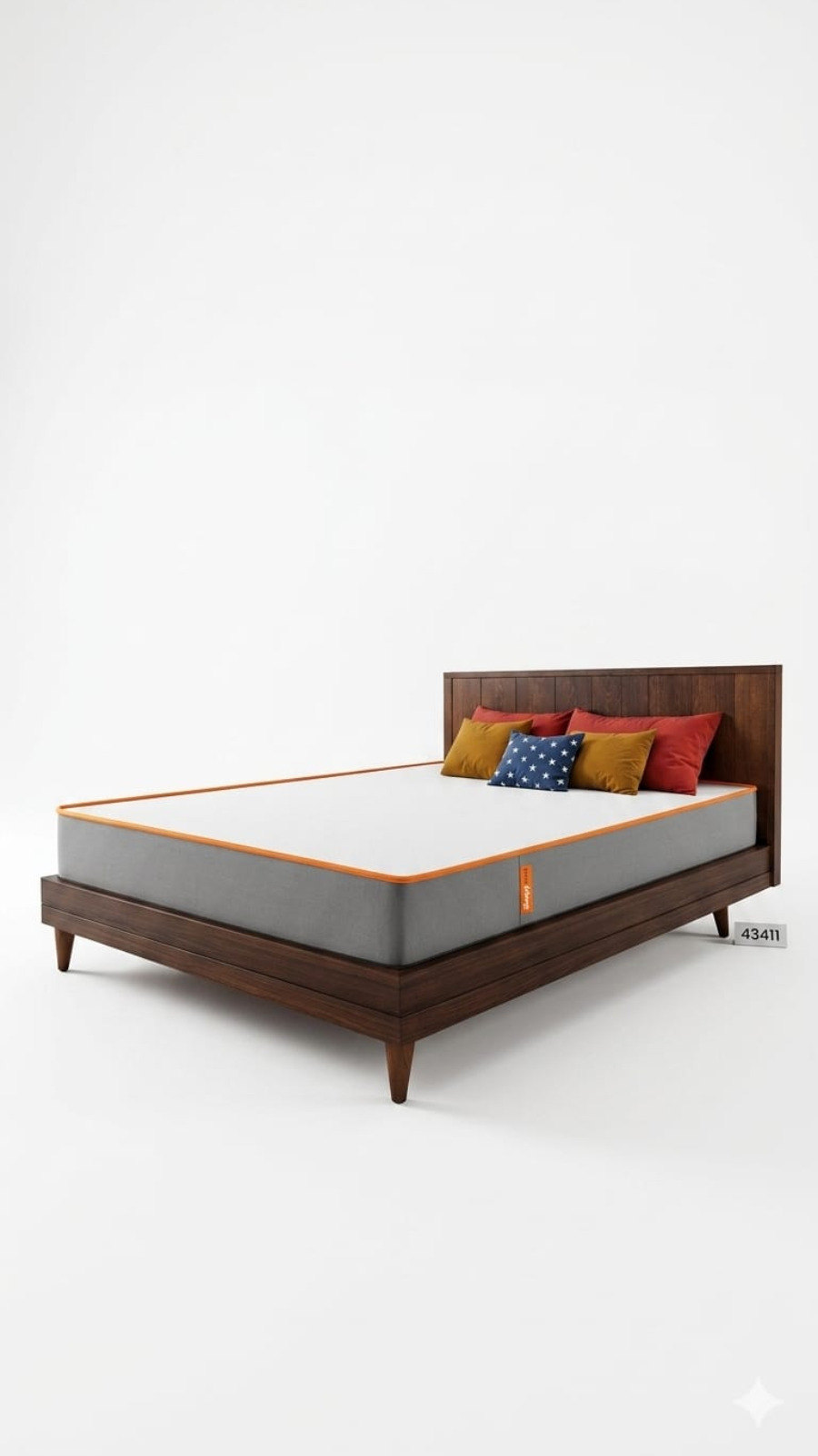 Mid-Century Modern Walnut Platform Bed with Premium Memory Foam Mattress 1