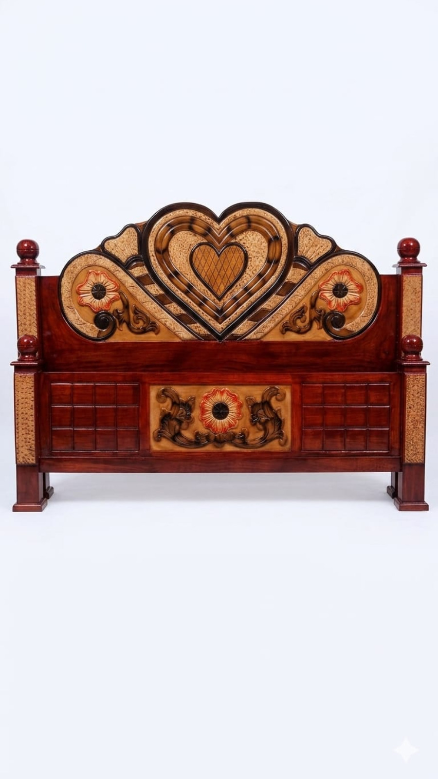 Royal Rosewood Camelback Bed Frame with Textured Gold Heart Crest 1