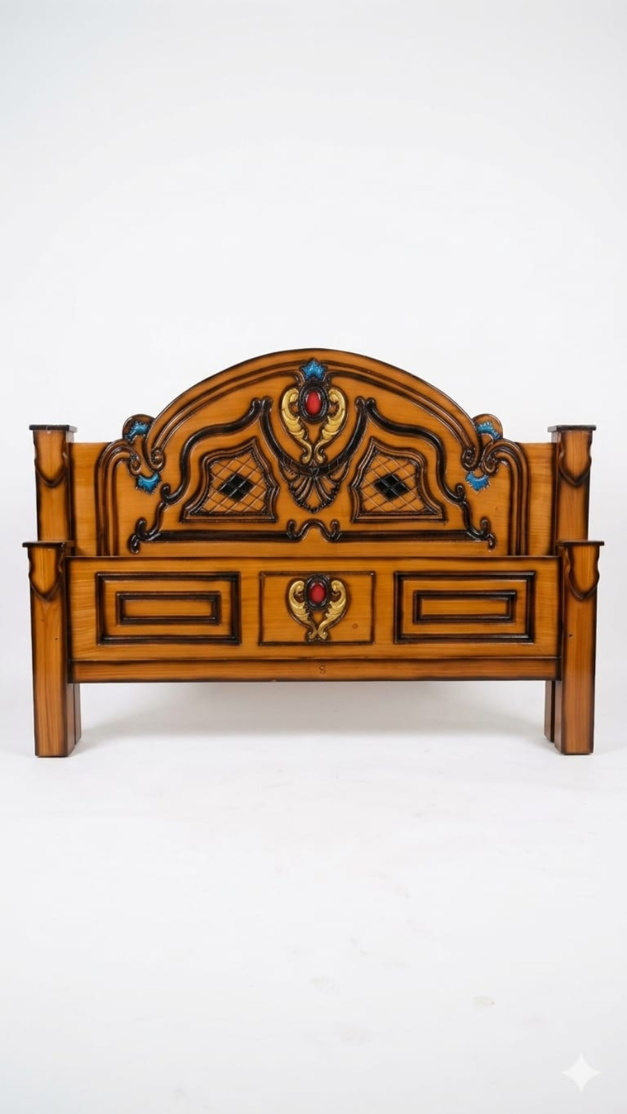 Imperial Arch Carved Wooden Headboard with Jewel Tones 1