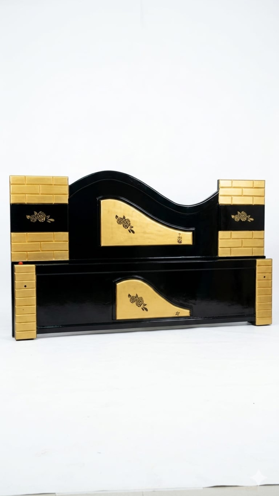 Avant-Garde Asymmetrical Black and Gold Wave Headboard 1