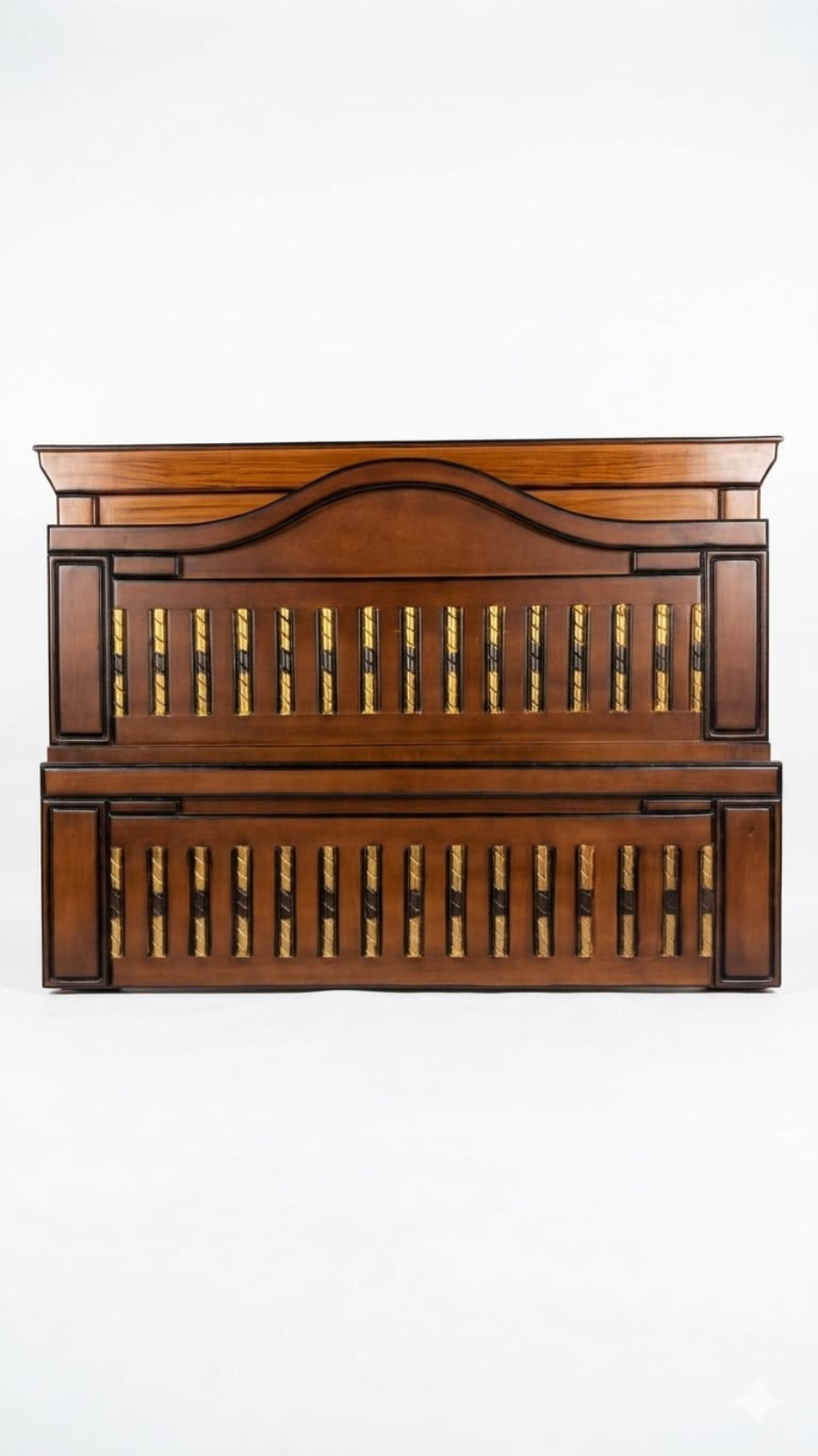 Classic Walnut-Finish Headboard with Golden Reeded Spindles 1