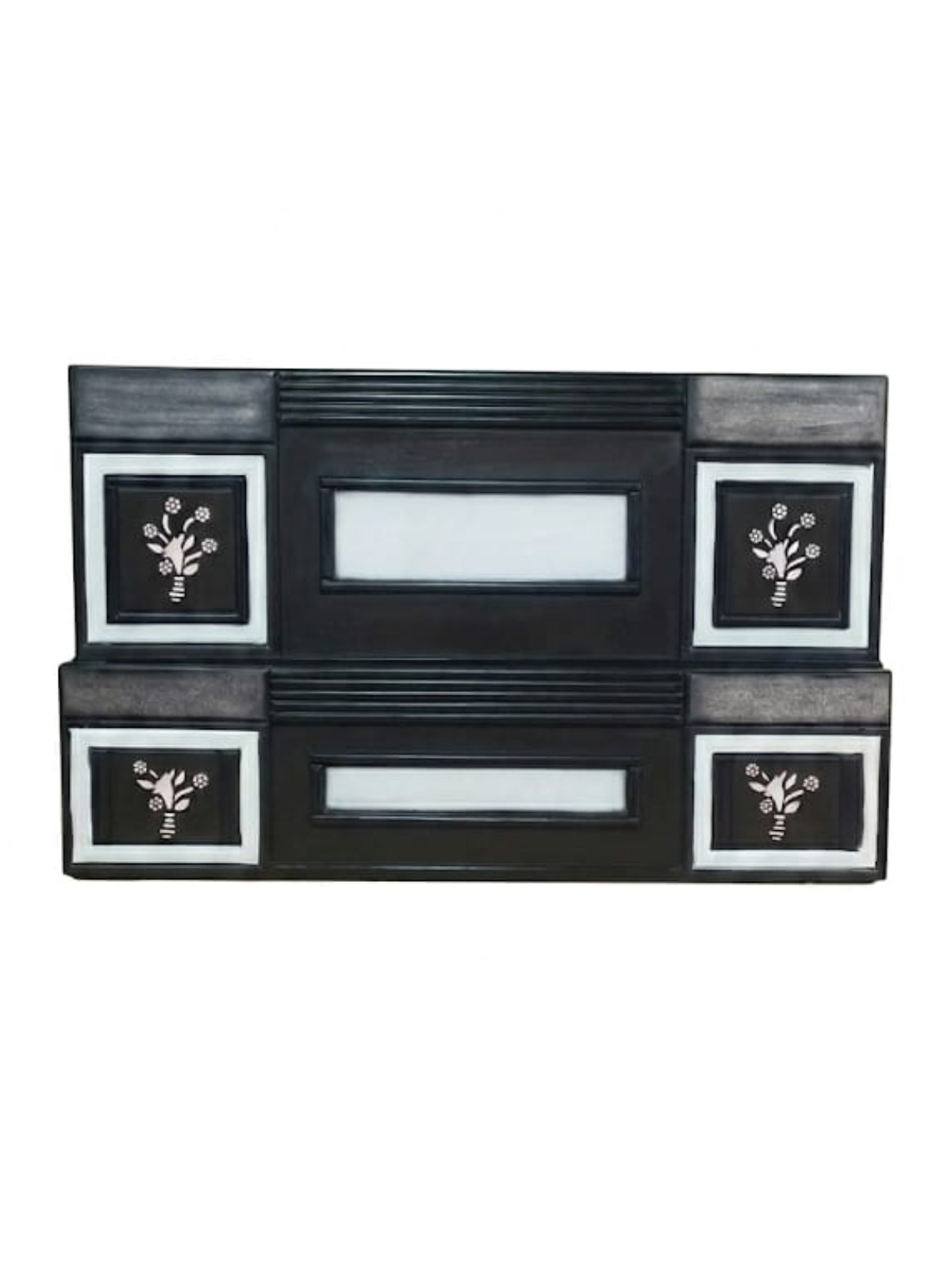 Contemporary Dark Walnut Framed Headboard with White Marble-Style Inlays