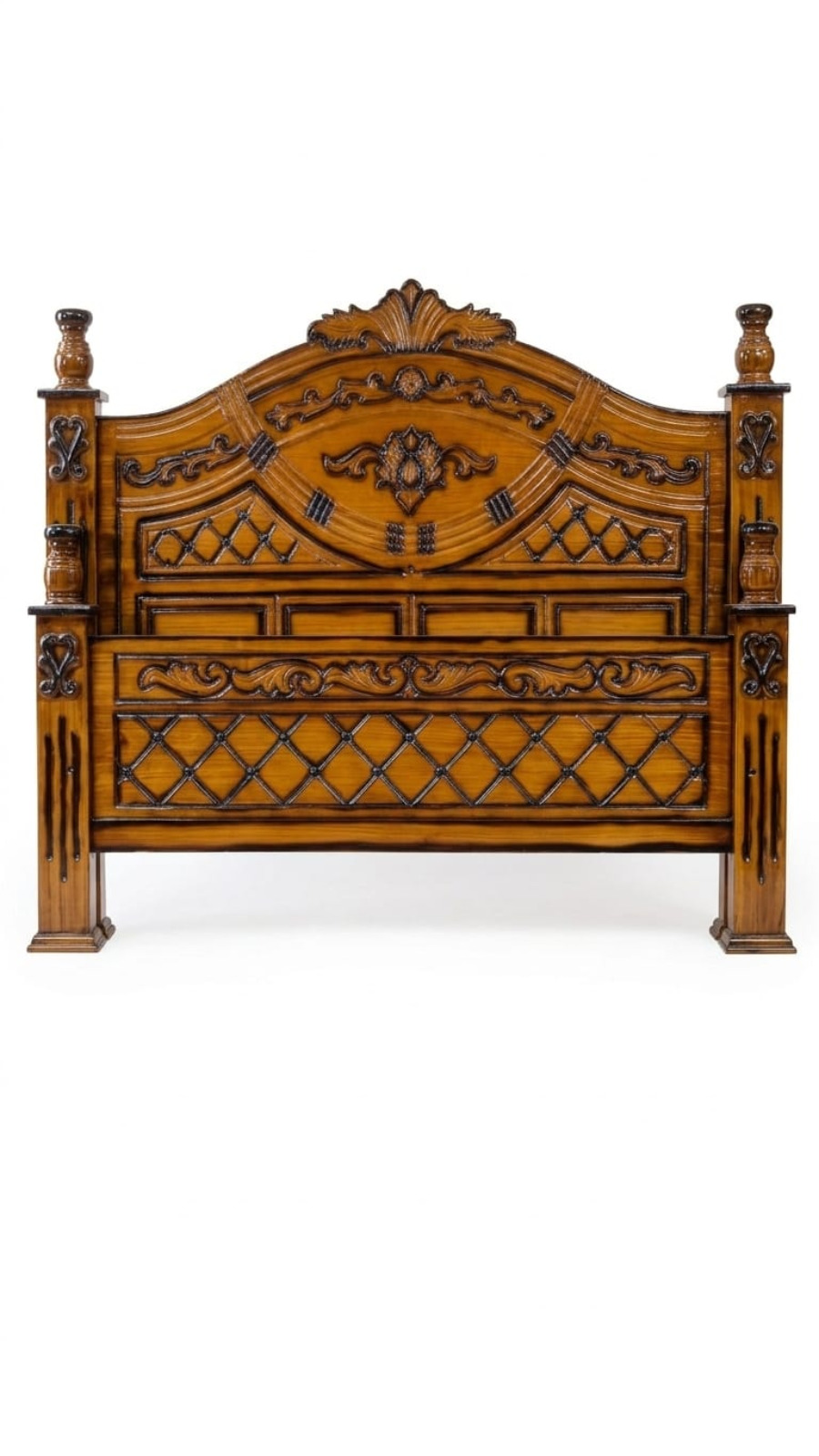 Heritage Diamond Lattice Carved Wooden Headboard 1