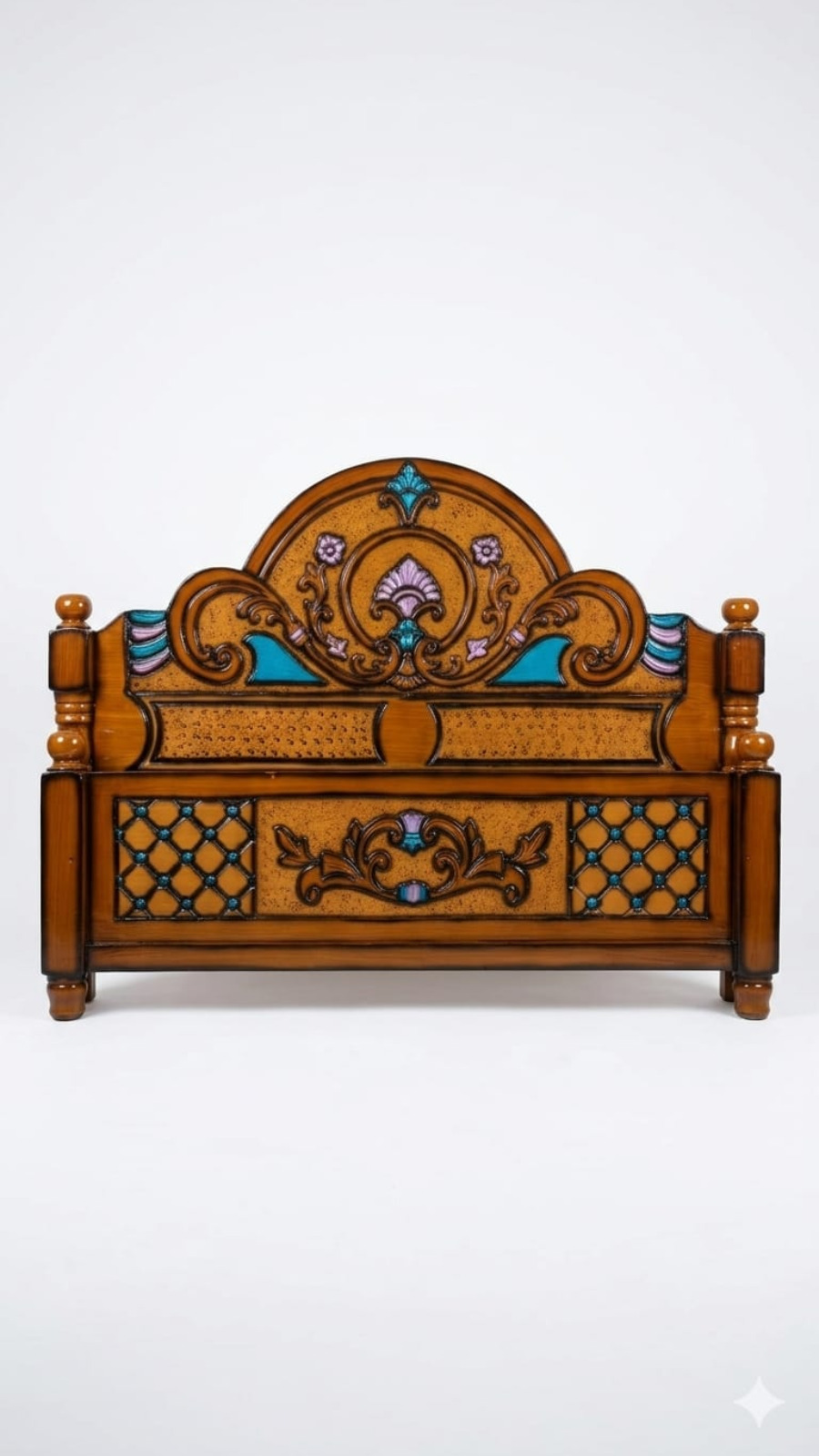 Royal Lattice-Work Wooden Headboard with Pastel Flourishes 1