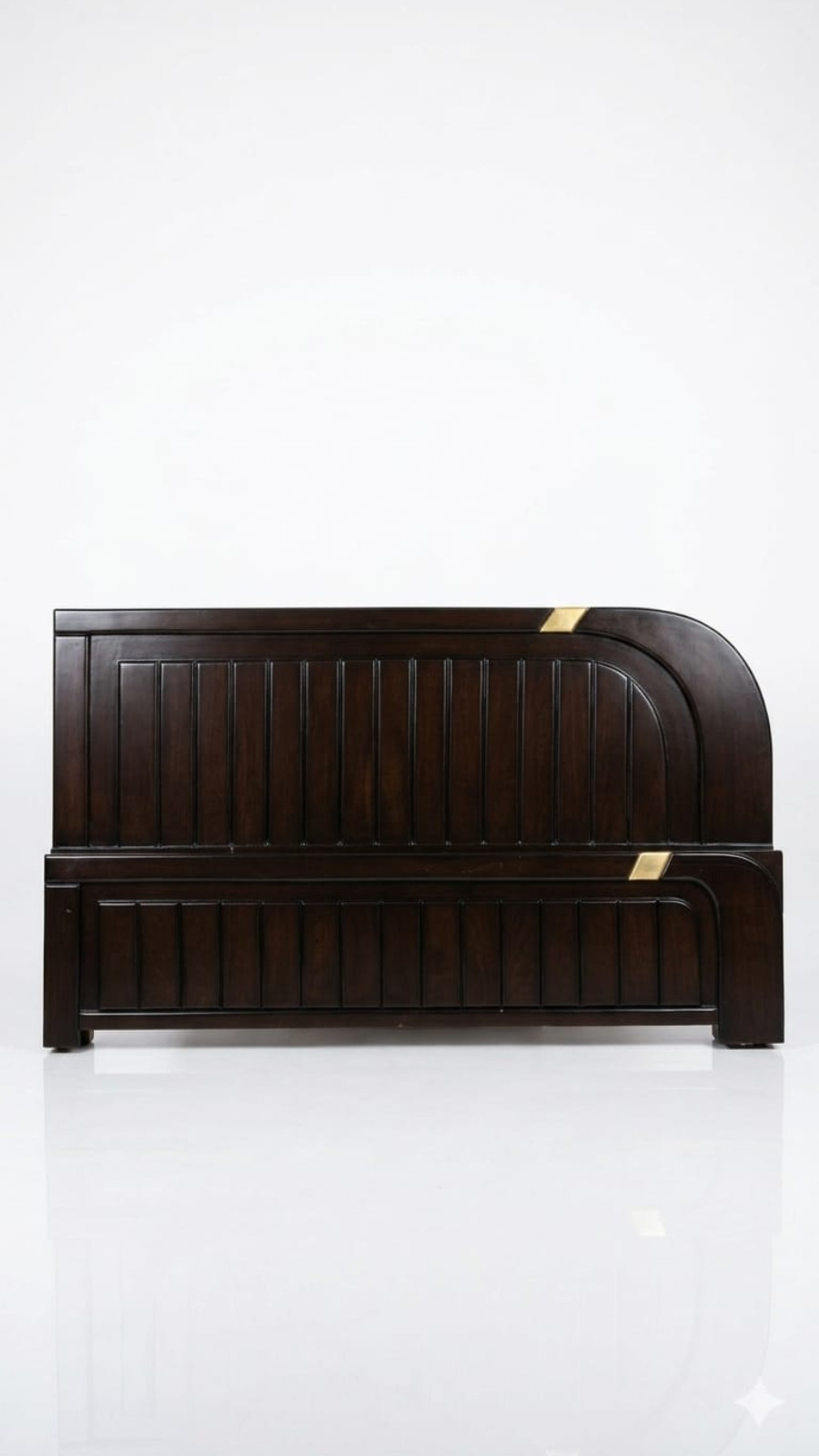 Contemporary Slatted Dark Espresso Wooden Headboard with Gold Accents 1