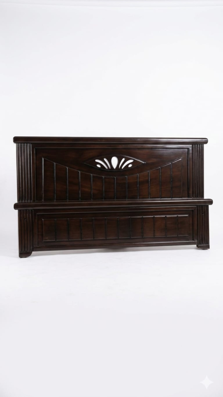 Mid-Century Dark Mahogany Headboard with Central Leaf Cutout 1