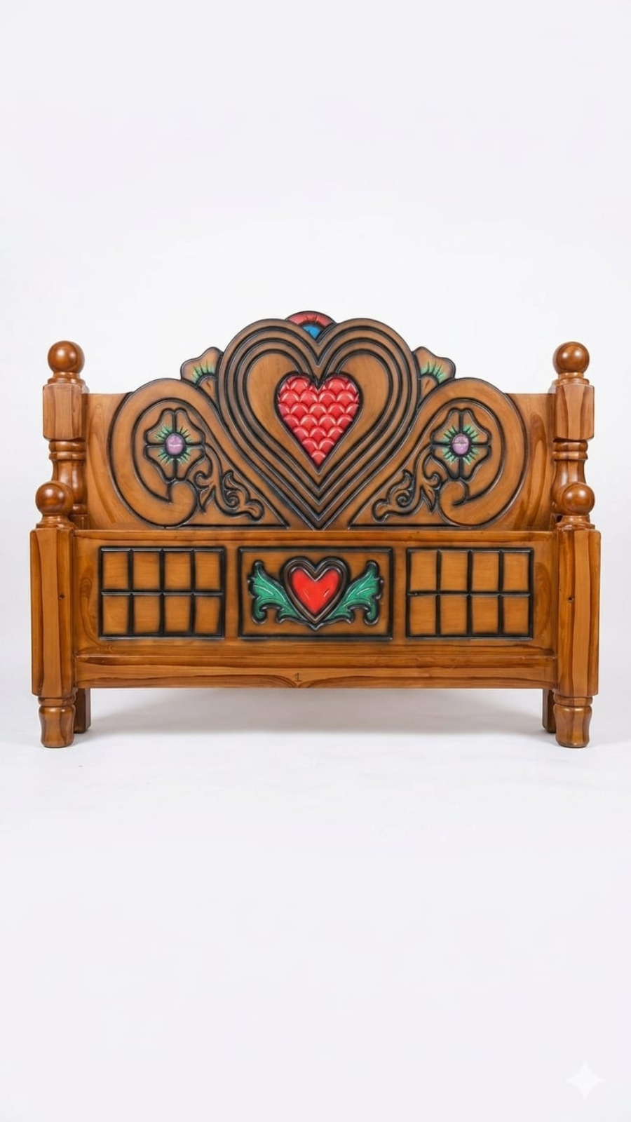 Traditional Scrollwork Wooden Headboard with Textured Crimson Heart 1