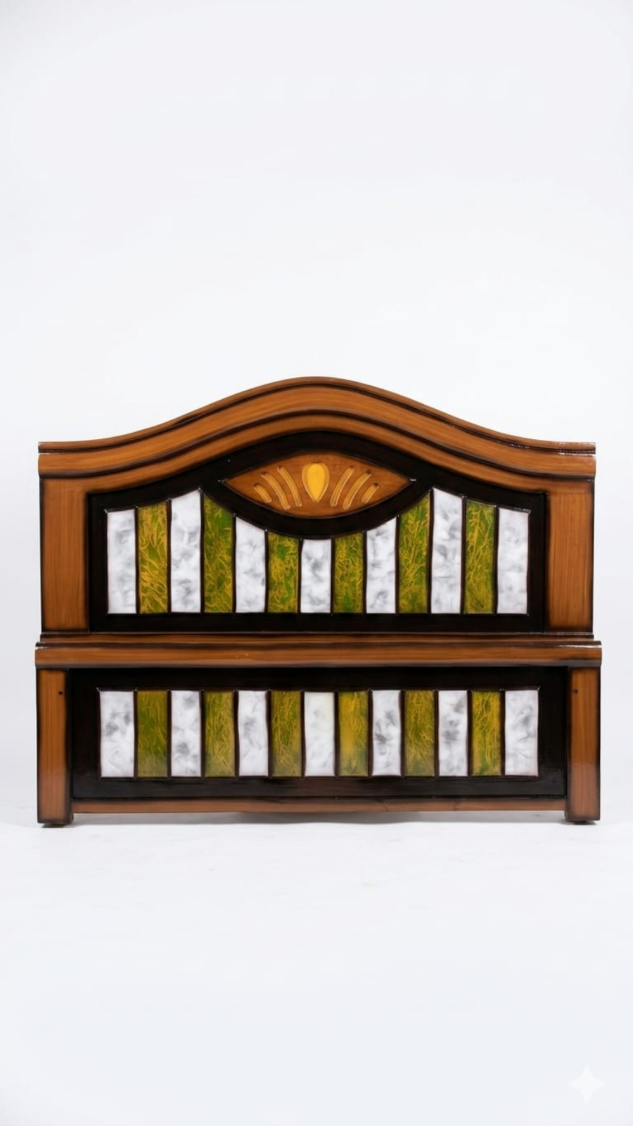 Contemporary Striped Wooden Headboard with Sage and Marble Inlays