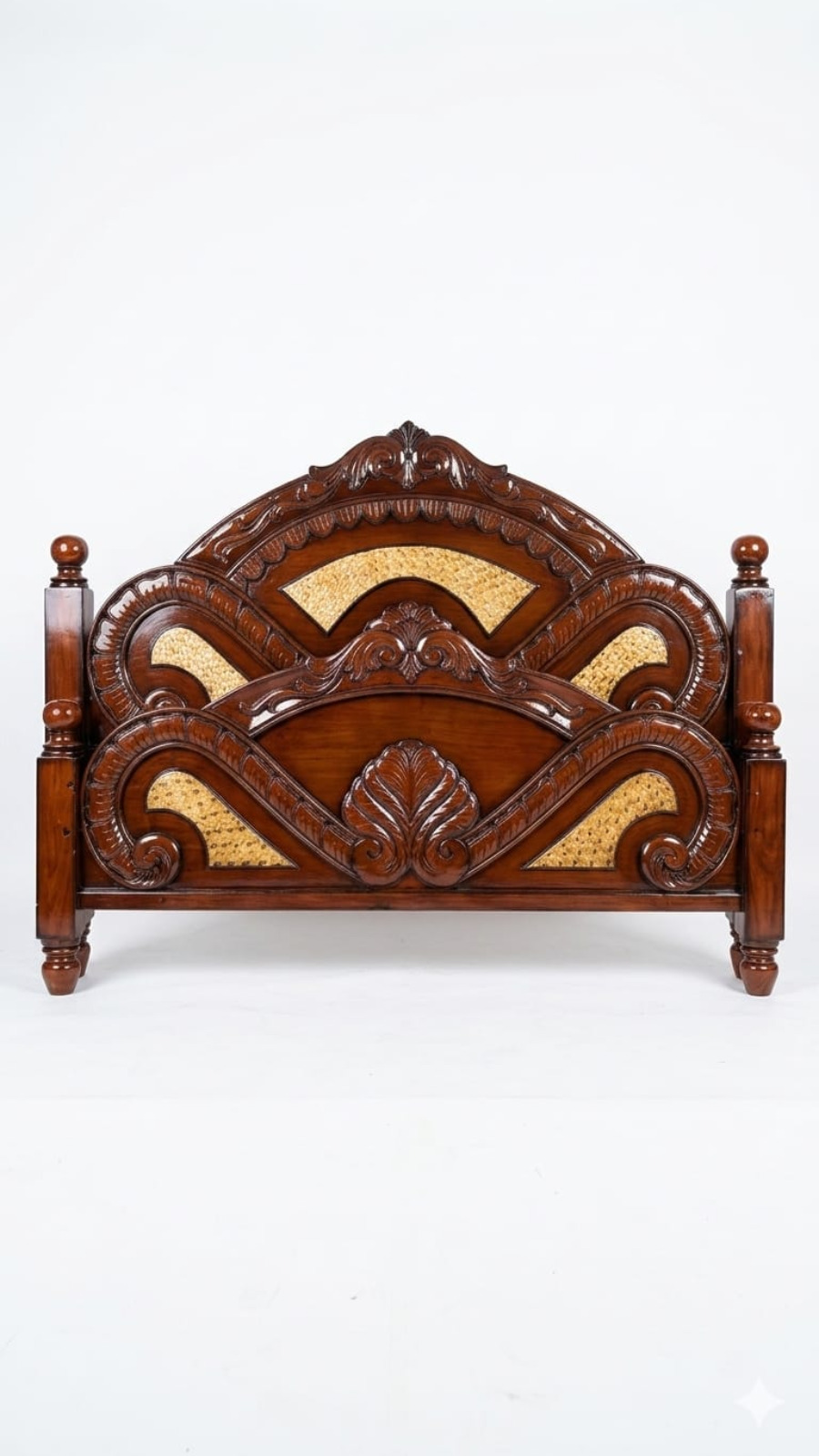 Royal Dark Walnut Wooden Headboard with Textured Woven Inlays 1