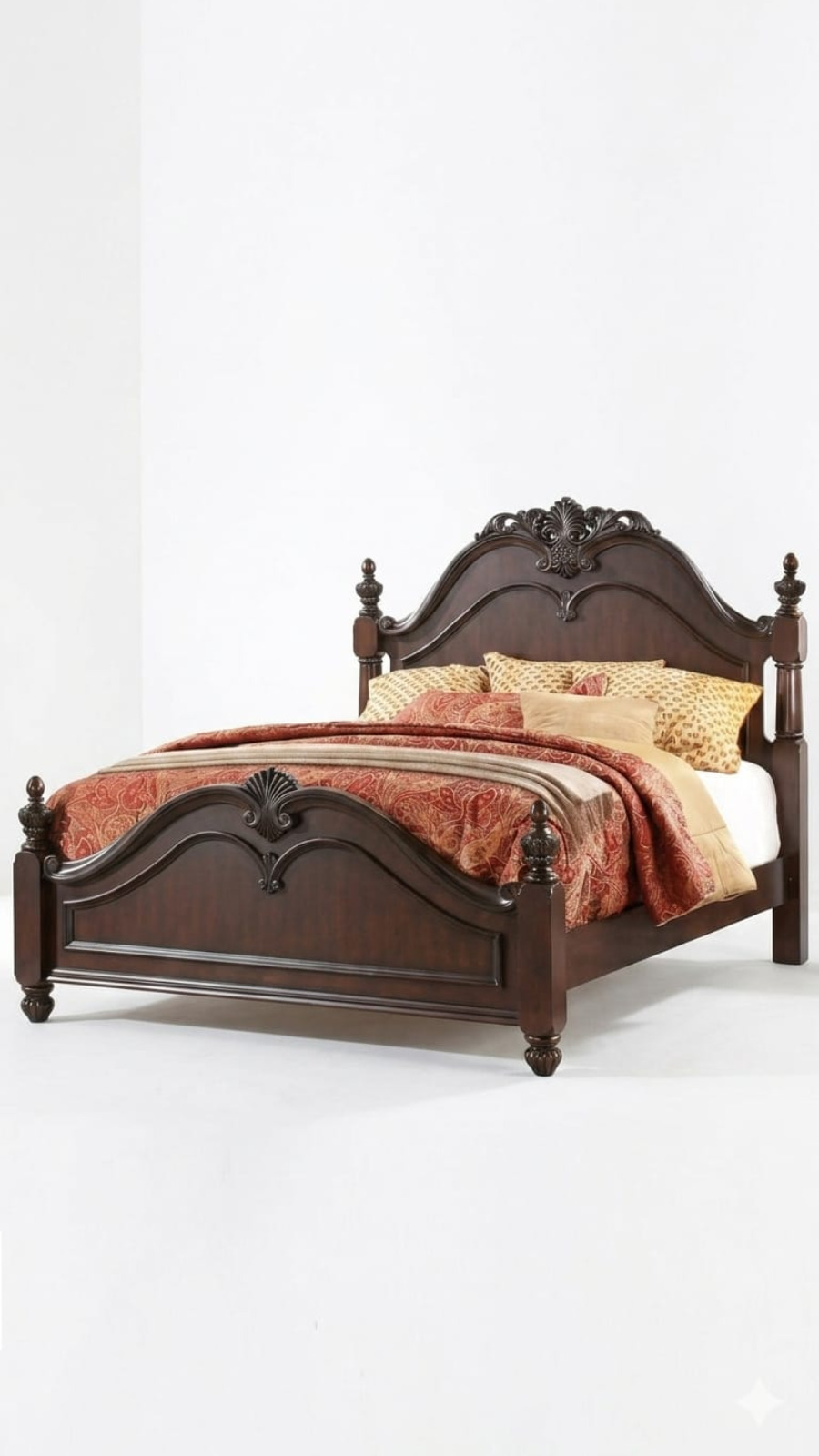 Victorian-Style Mahogany Finish Complete Bed Frame 1