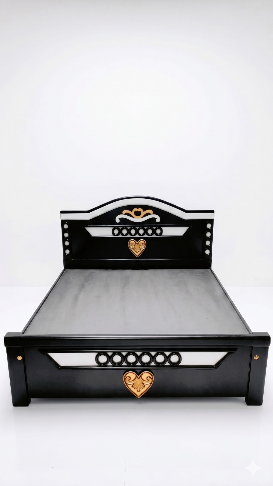 Premium Modern Styled Full Wood Double Cot (Black & Gold Finish)