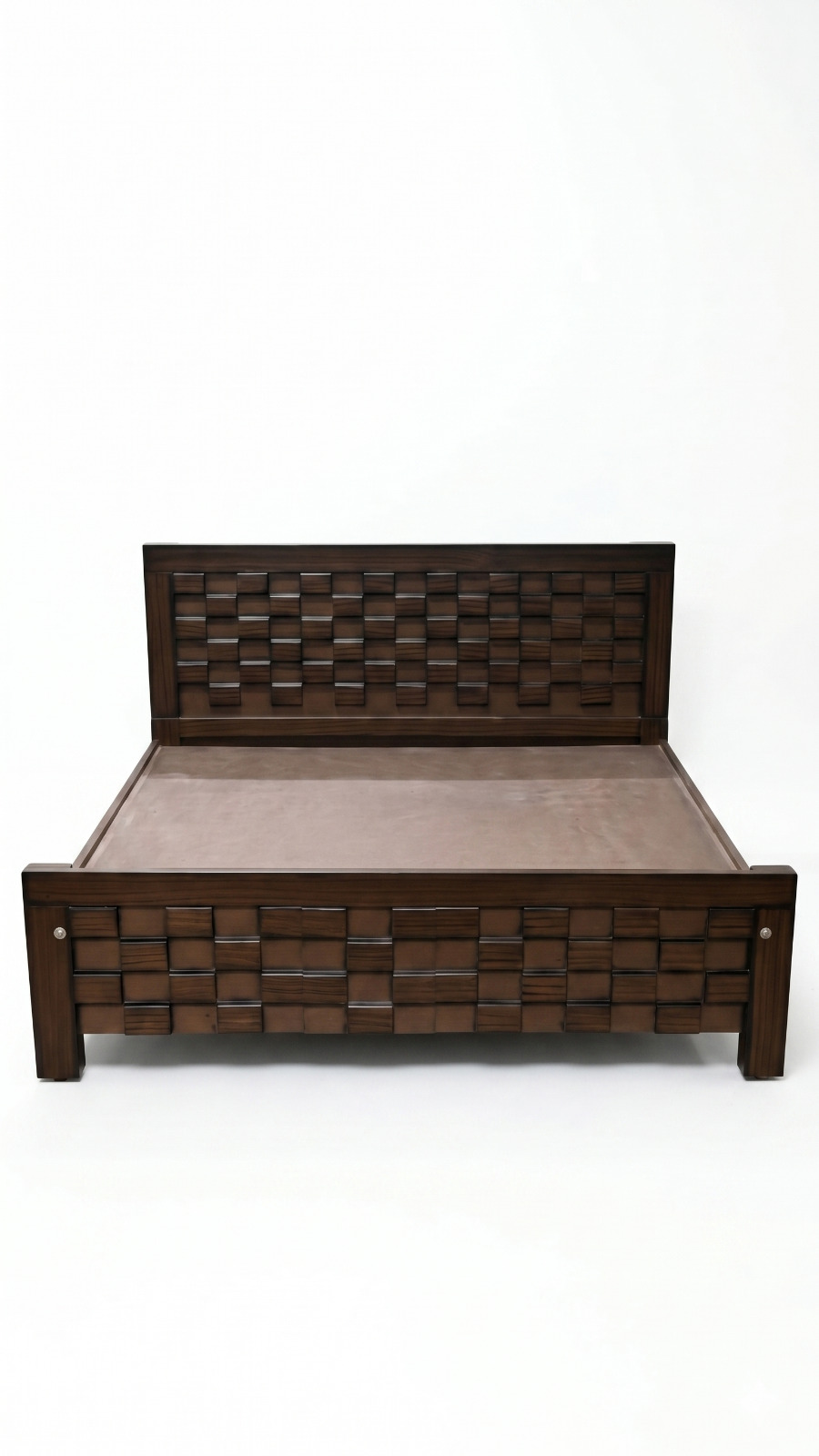 Premium Checkerboard Design Wooden Double Cot 1