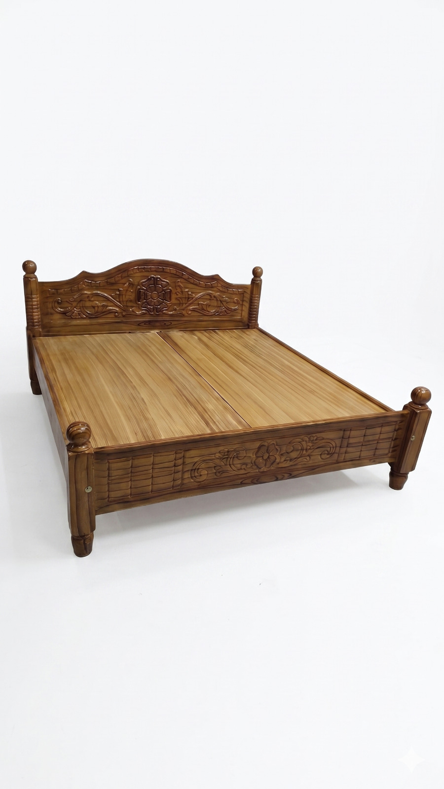 Classic Solid Wood Double Bed with Elegant Flower Carving 1