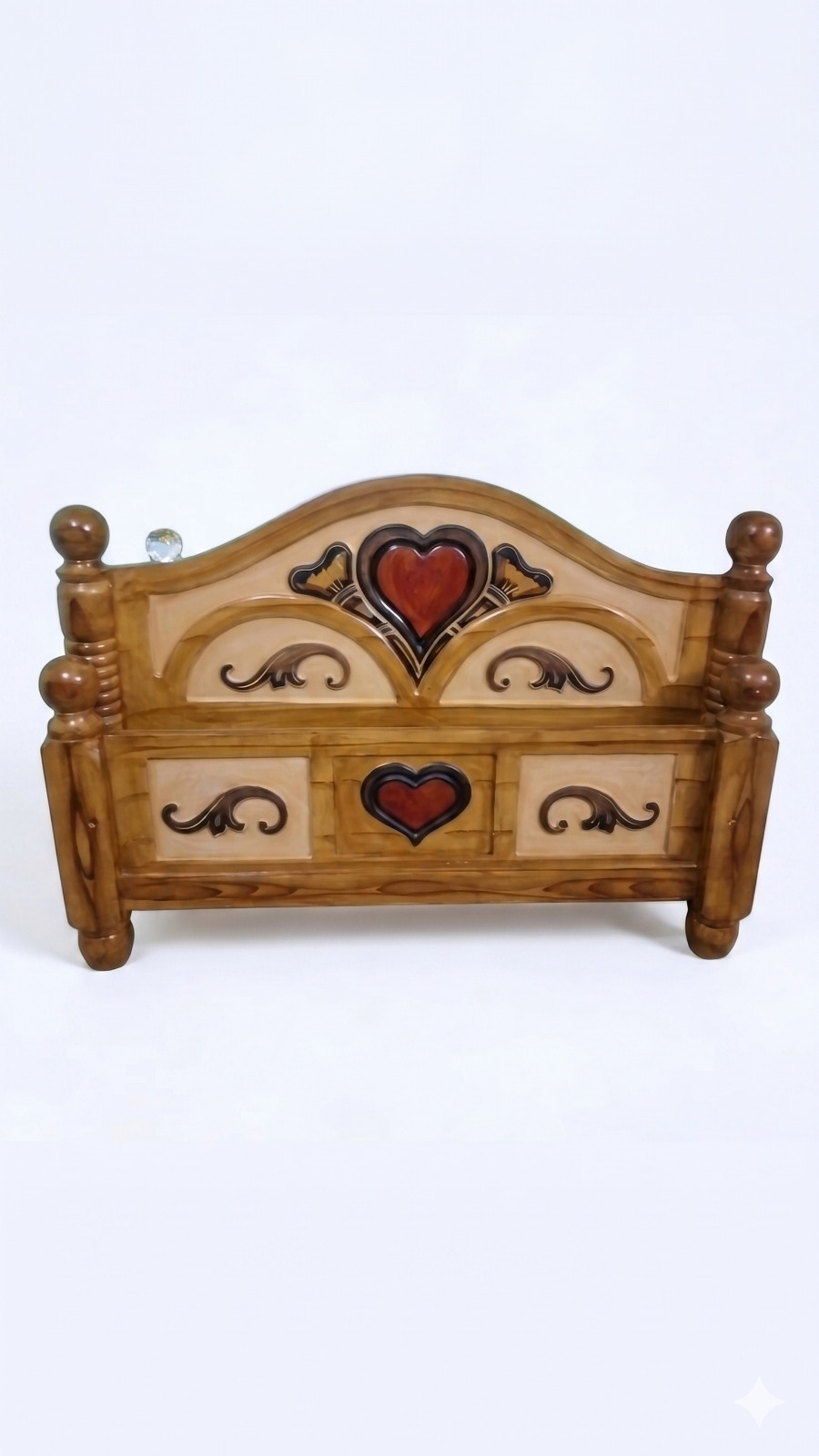 Premium Solid Wood Double Bed with Traditional Floral Carving Cot 1