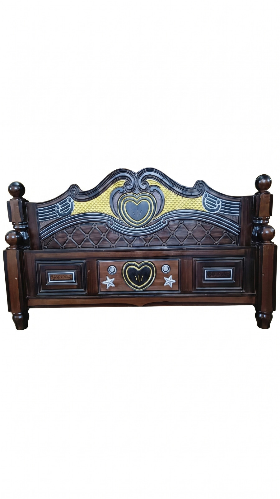 Elegant Teak Finish Dual-Tone Wooden Cot 1