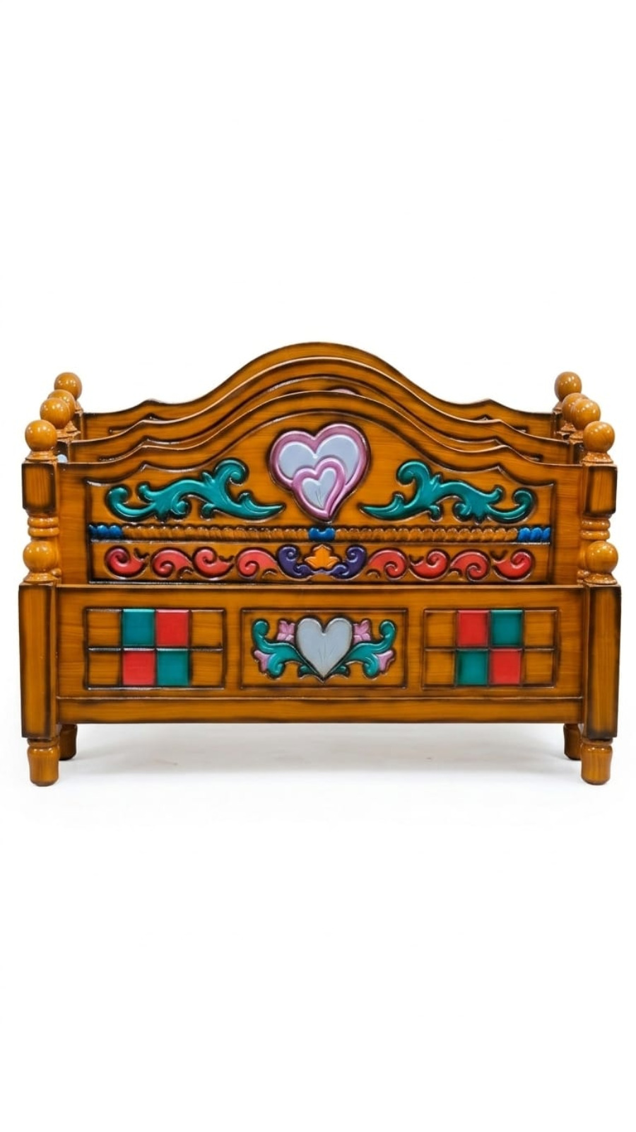 Festive Multi-Color Heart Engraved Solid Wood Bed Frame 1