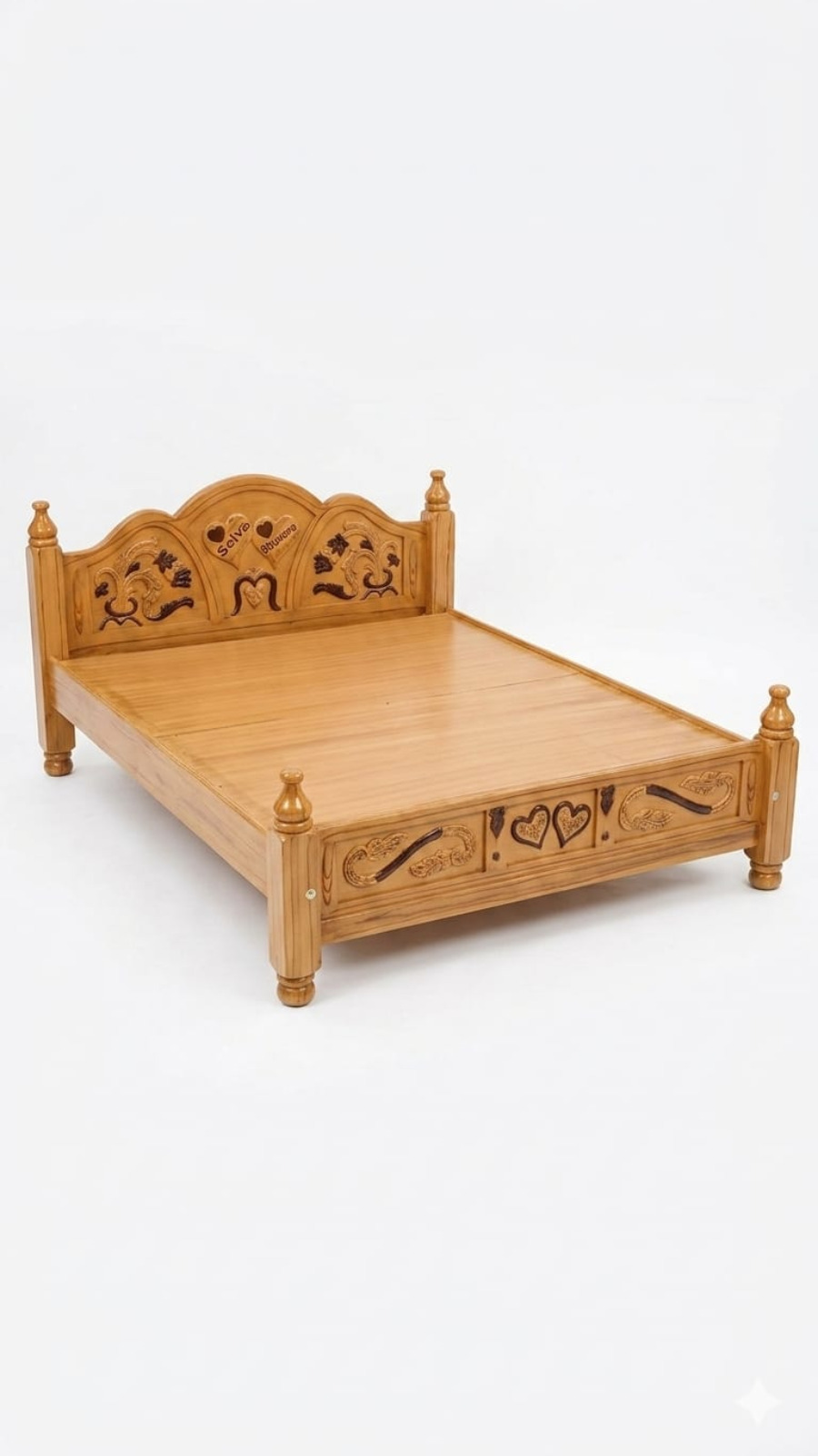 Custom Script Engraved Solid Wood Double Bed Cot