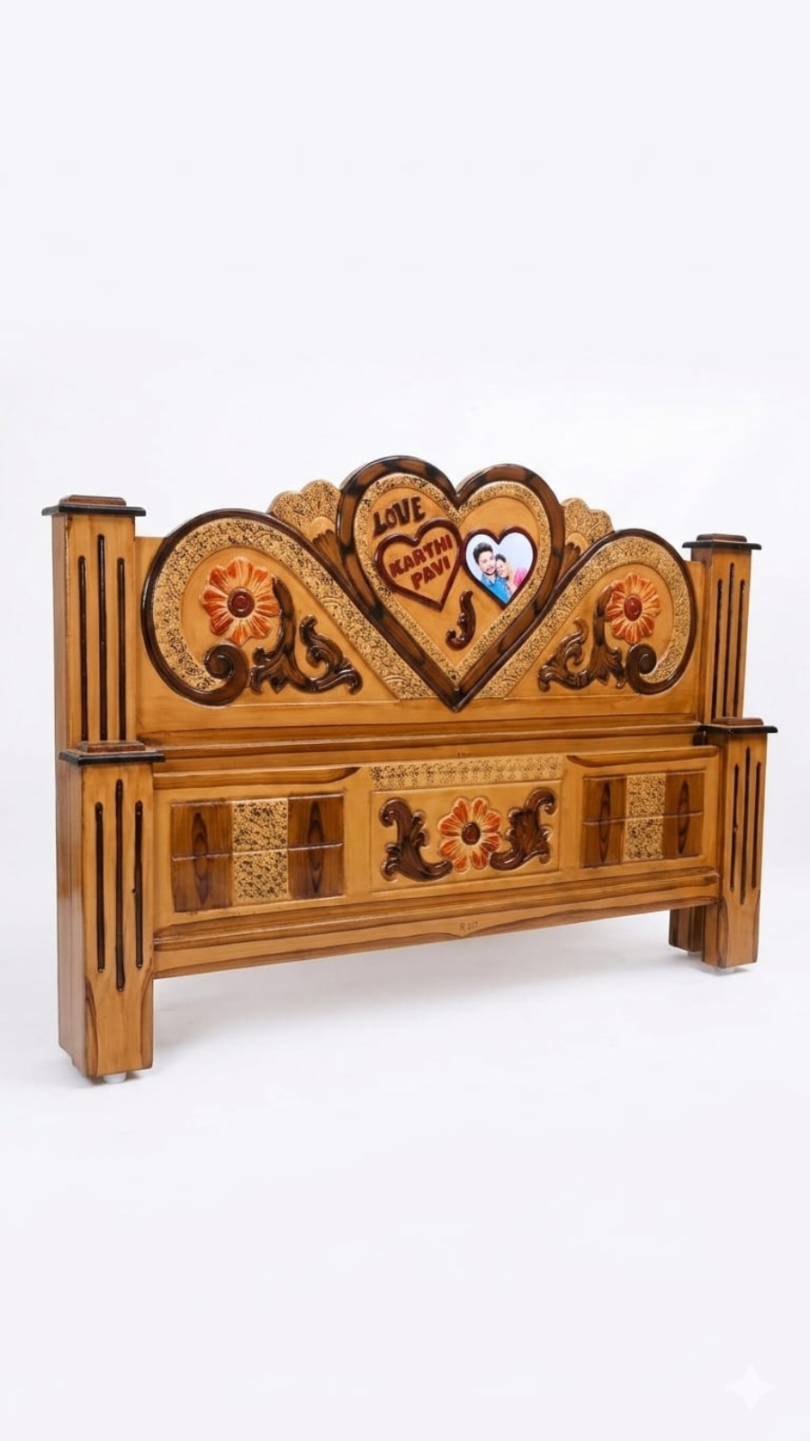Personalized Romantic Double Heart Wooden Headboard 1