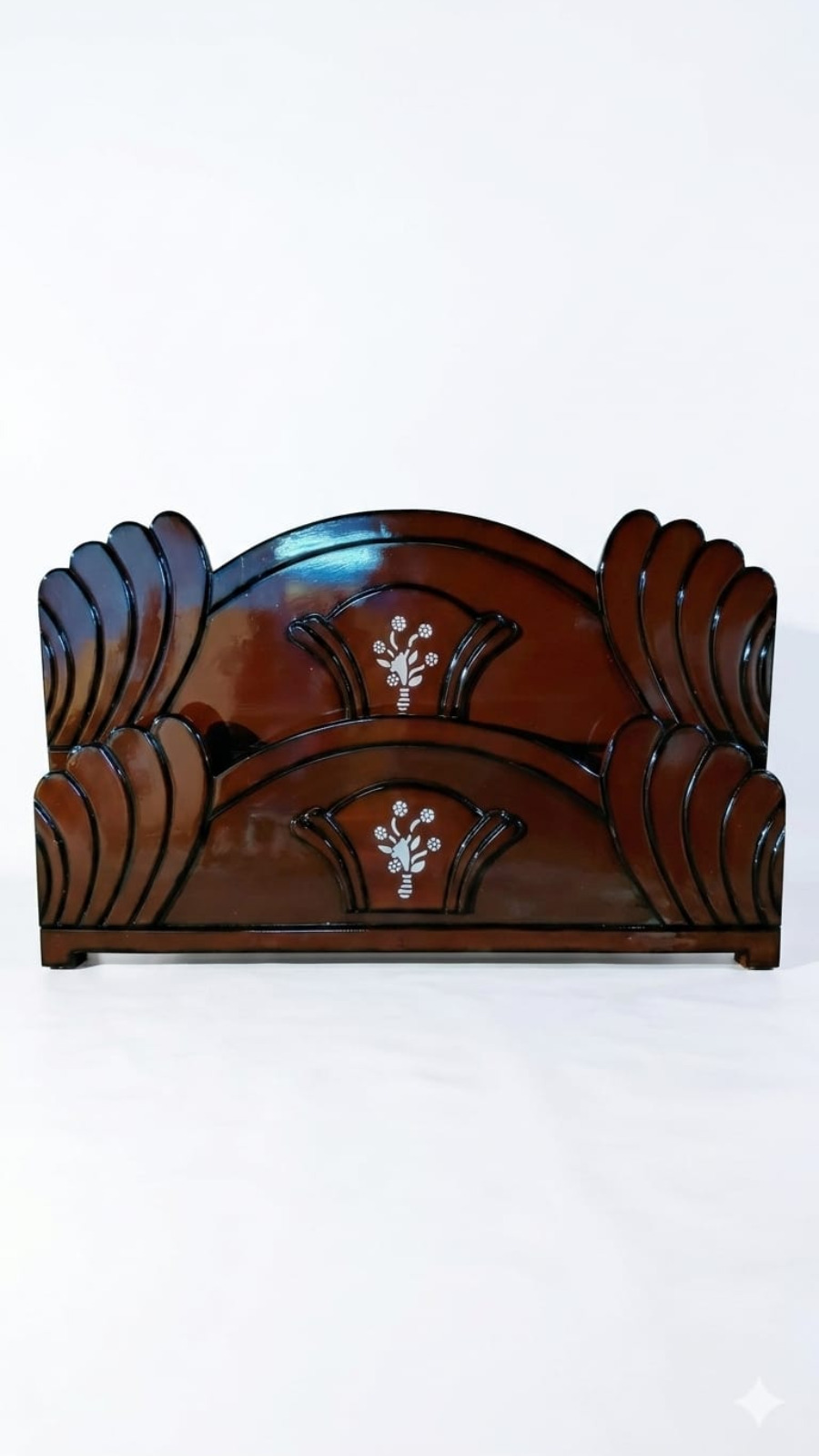 Art Deco Fan-Flared Rich Rosewood Headboard and Footboard 1