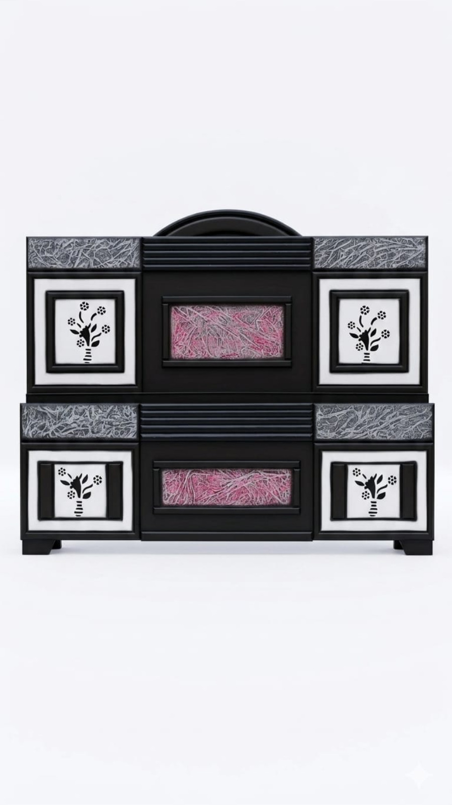 Artisan Matte Black Headboard with Floral and Pink Textures 1