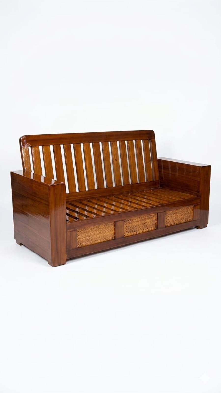Mission Style Solid Wood 3-Seater Sofa with Woven Cane Apron 1