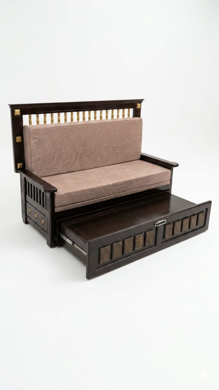 Classic Dark Walnut Wooden Sofa Cum Bed – Closed Position 2