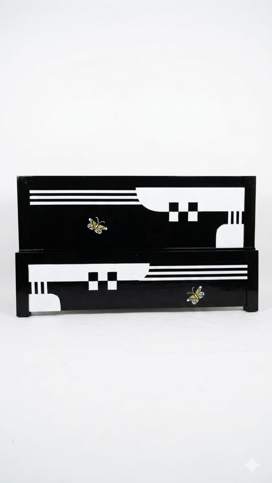 Modern Geometric Black and White Bed Panel Set with Butterfly Inlay 1