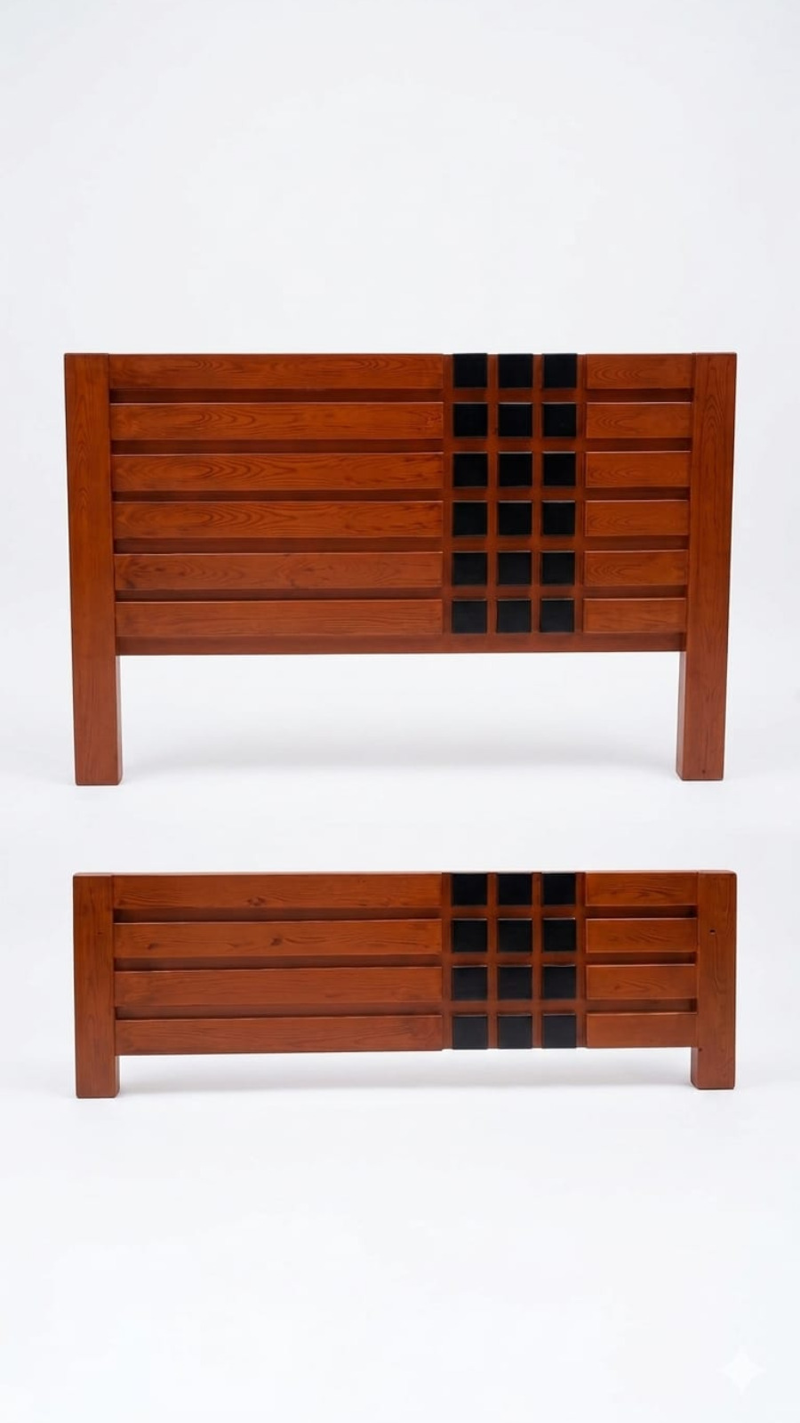Mid-Century Modern Horizontal Slat Headboard with Grid Accents 1