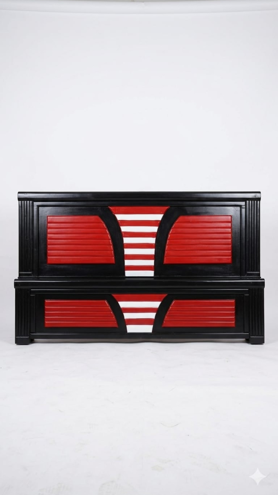 Contemporary Tricolor Black, Red, and White Louvered Bed Panel Set 1