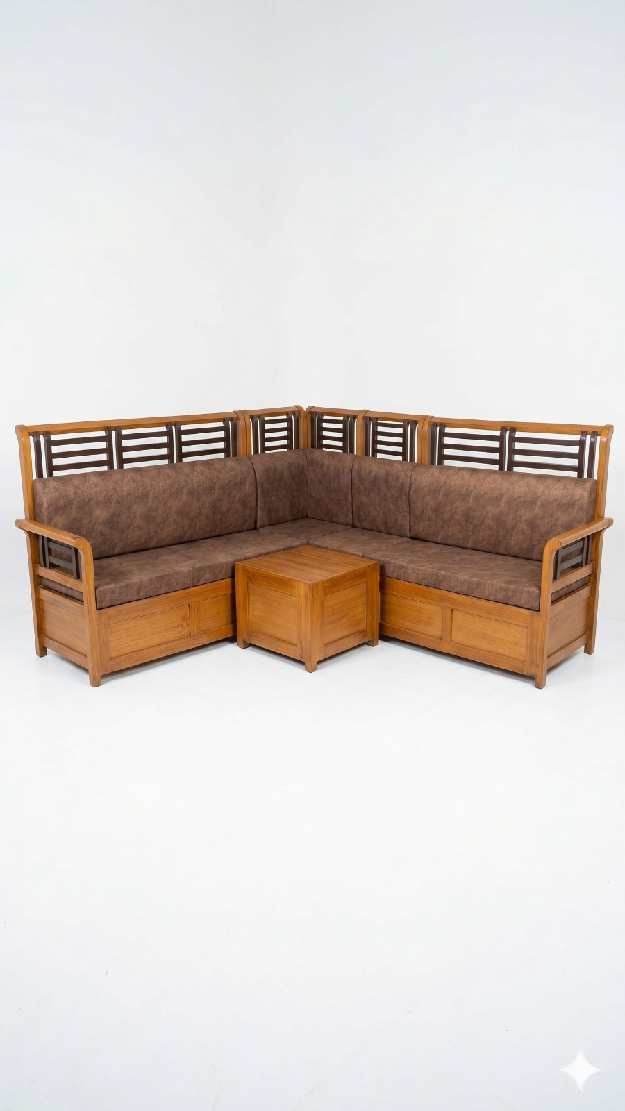 Premium Solid Wood L-Shaped Sectional Sofa Set with Corner Table 1