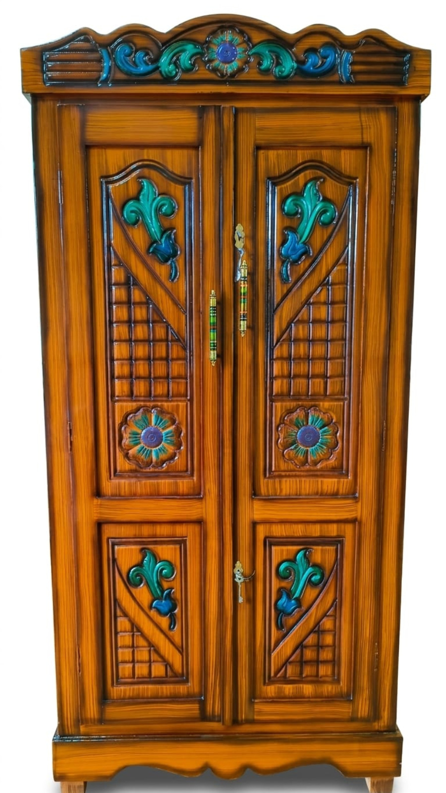 Majestic Wooden Wardrobe with Emerald Fleur-de-Lis Inlays 1