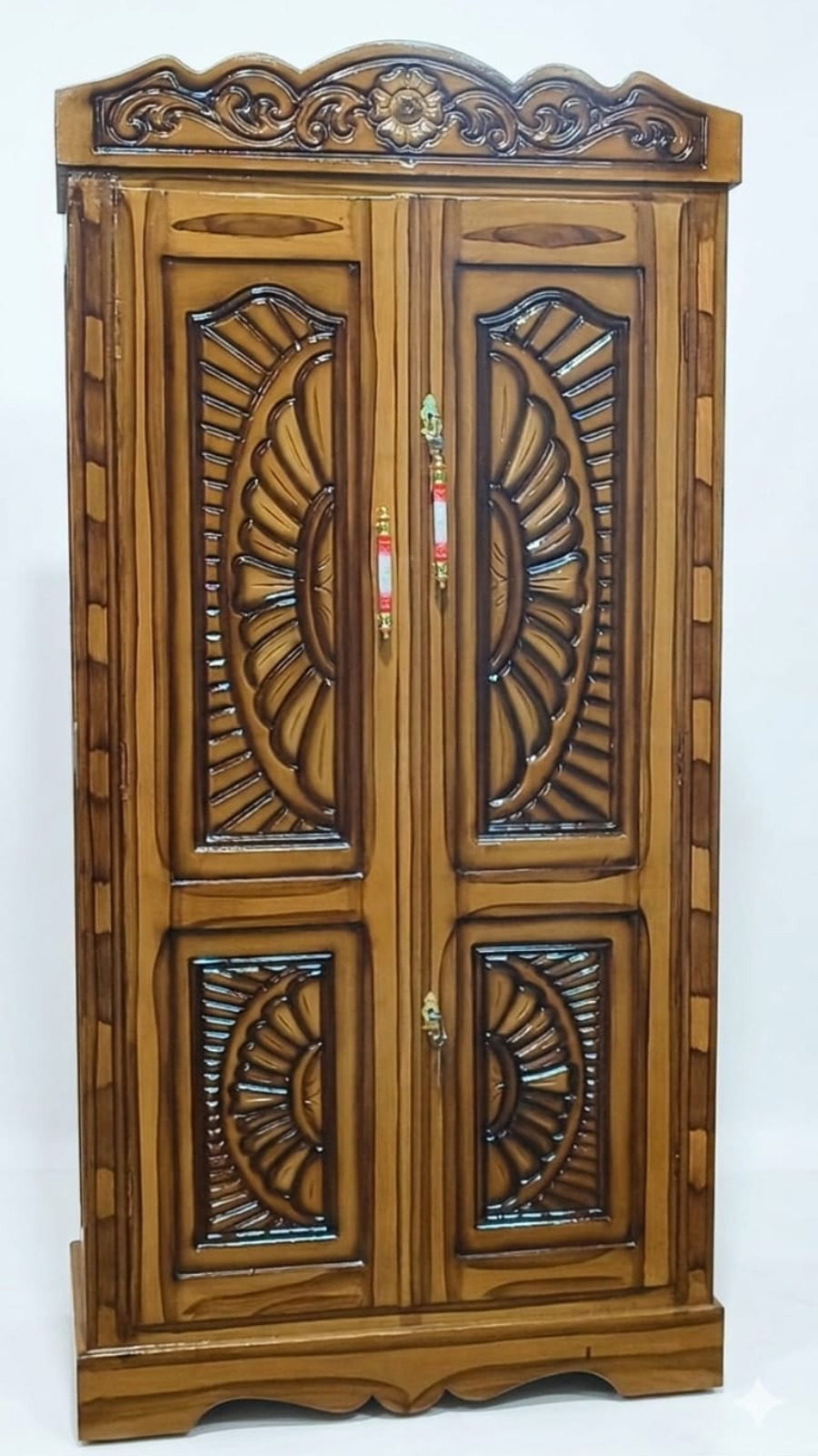 Antique Style Radiating Fan Paneled Wooden Wardrobe 1