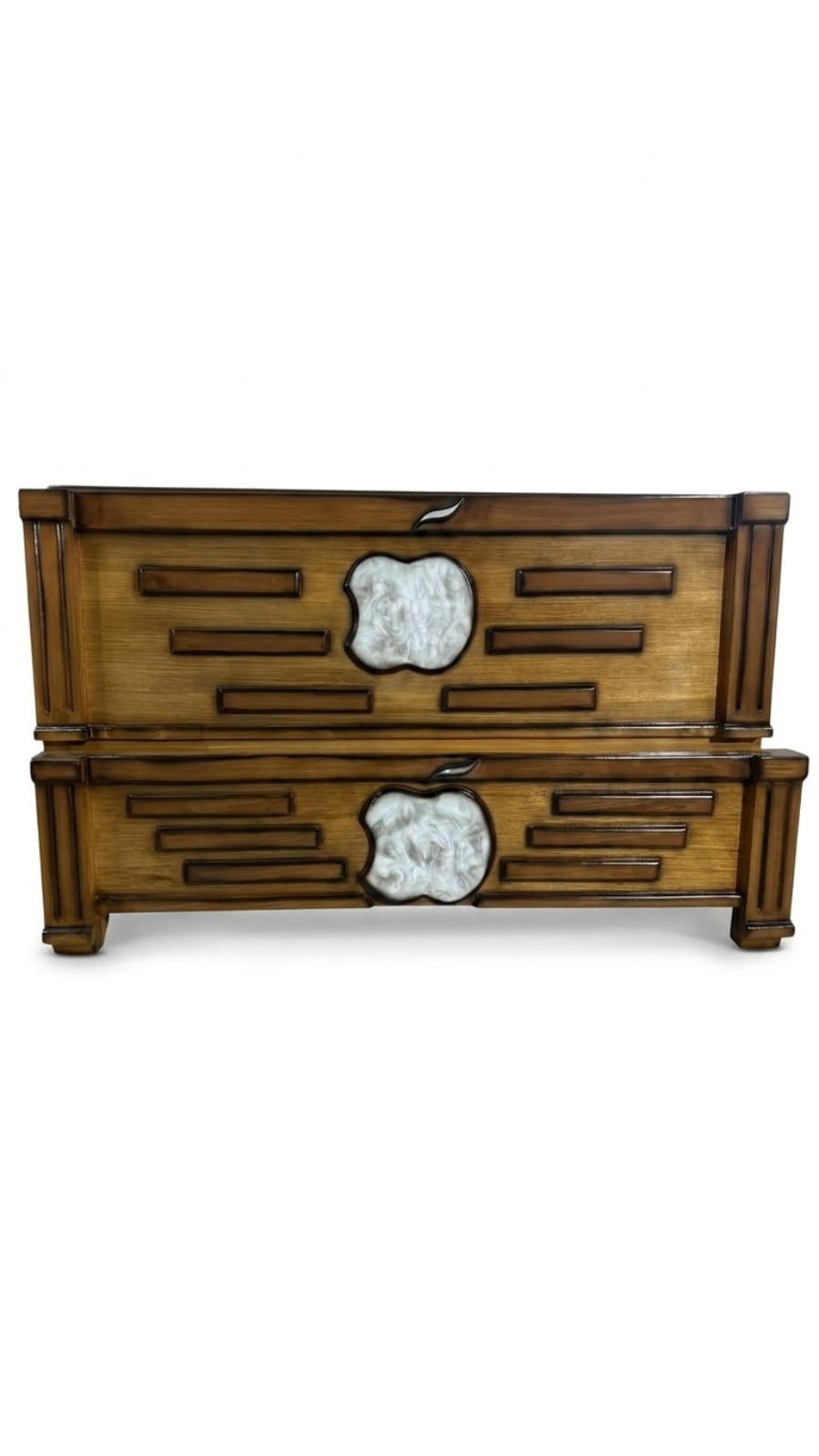 Contemporary Teak Wood Finish Cot with Apple Motif & Horizontal Slats 1