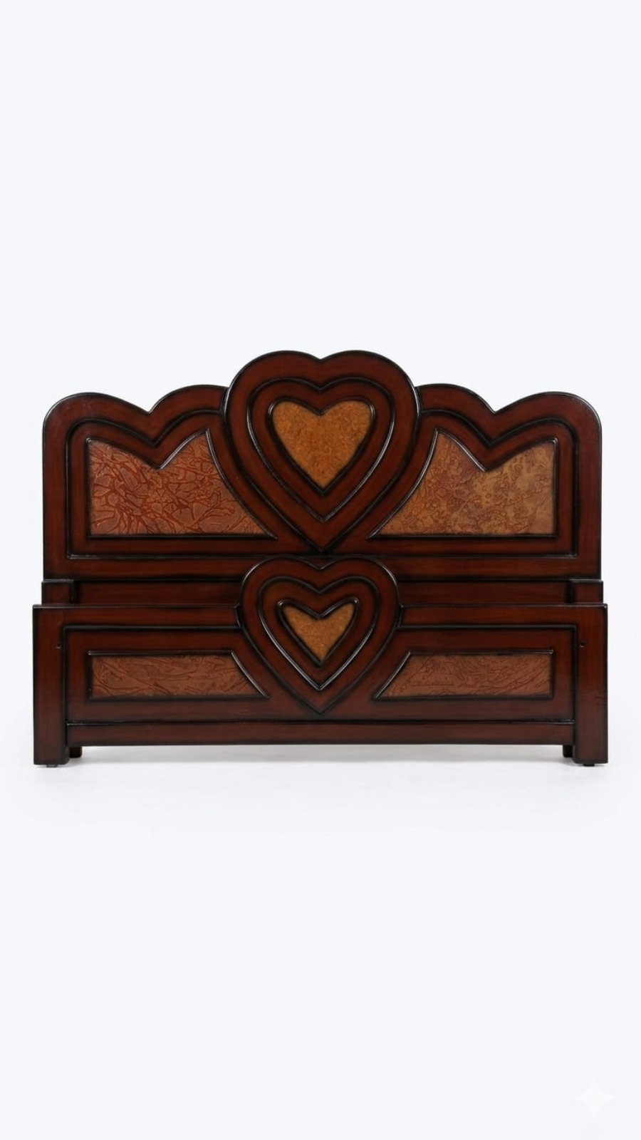 Premium Dark Walnut Finish Cot with Elegant Dual-Layer Heart Carvings 1