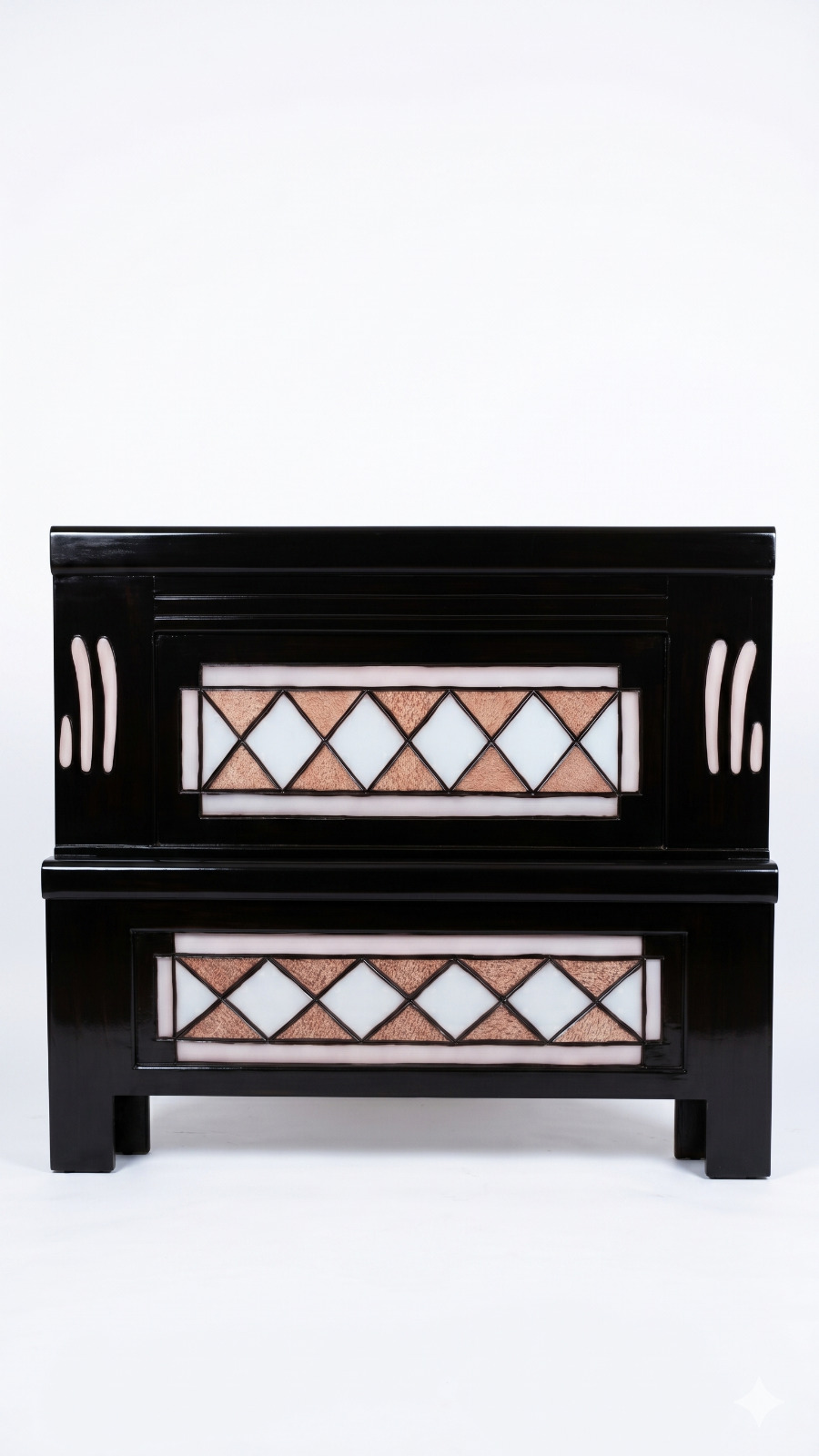 Luxury Piano Black Cot with Geometric Diamond Accent Panels 1