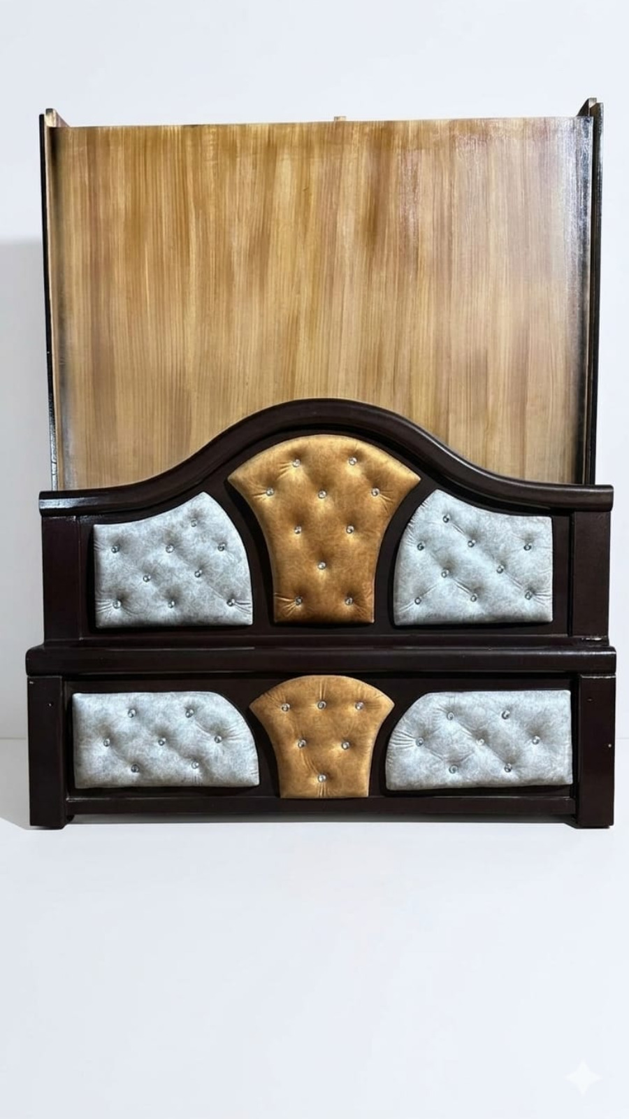 Premium Dual-Tone Cot with Gold & Silver Triple Panel Tufted Cushion 1