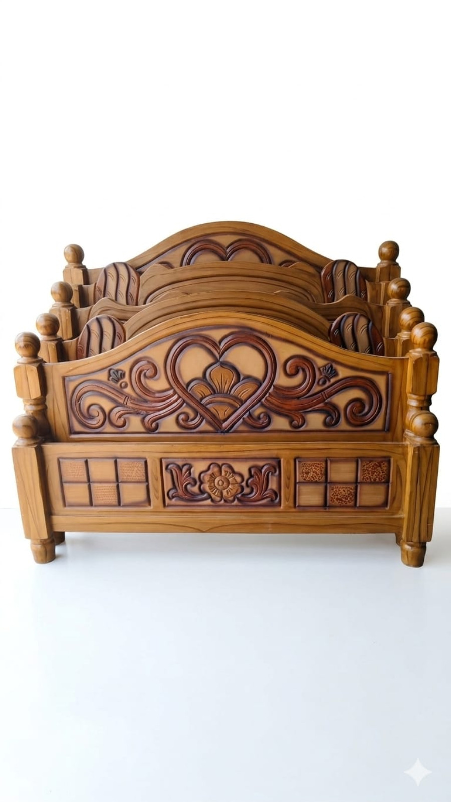 Heritage Chettinad Style Teak Finish Cot with Winged Floral Center Heart 1