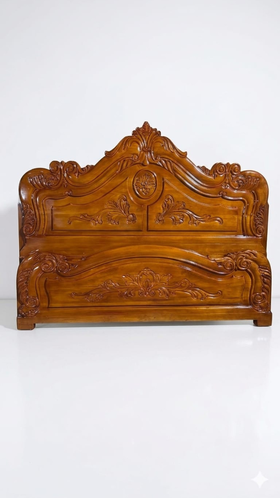 Royal Maharaja Teak Finish Heavy Hand-Carved Wooden Cot 1