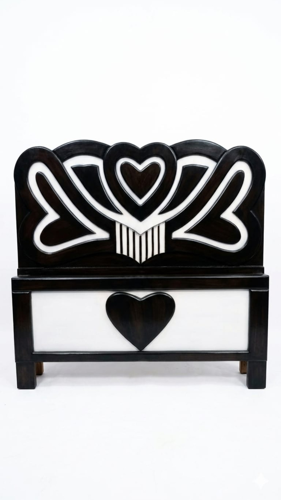 Modern High-Gloss Black & White Cot with Interlocking 3D Heart Silhouette 1