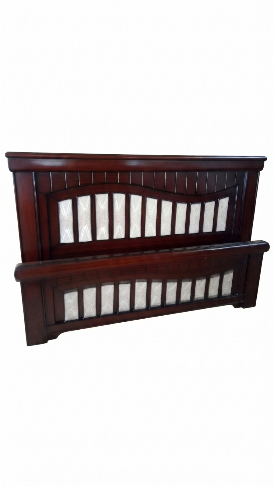 Premium Dark Mahogany Finish Cot with Elegant Arched Vertical Panels