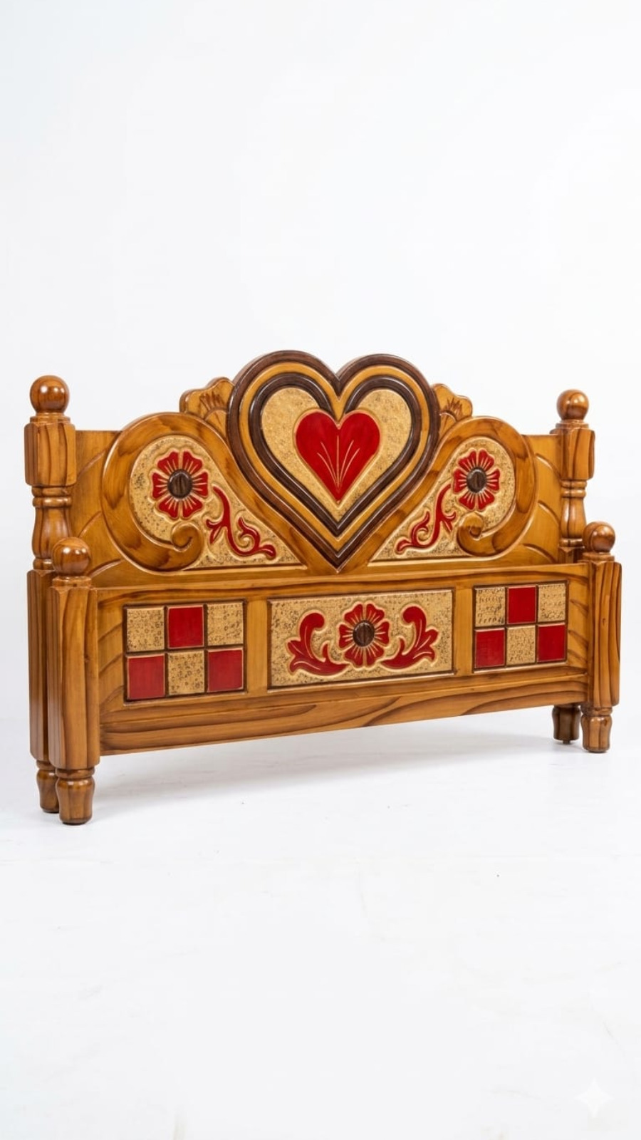 Luxury Dark Walnut Maharaja Wooden Cot with Deep Heart 1