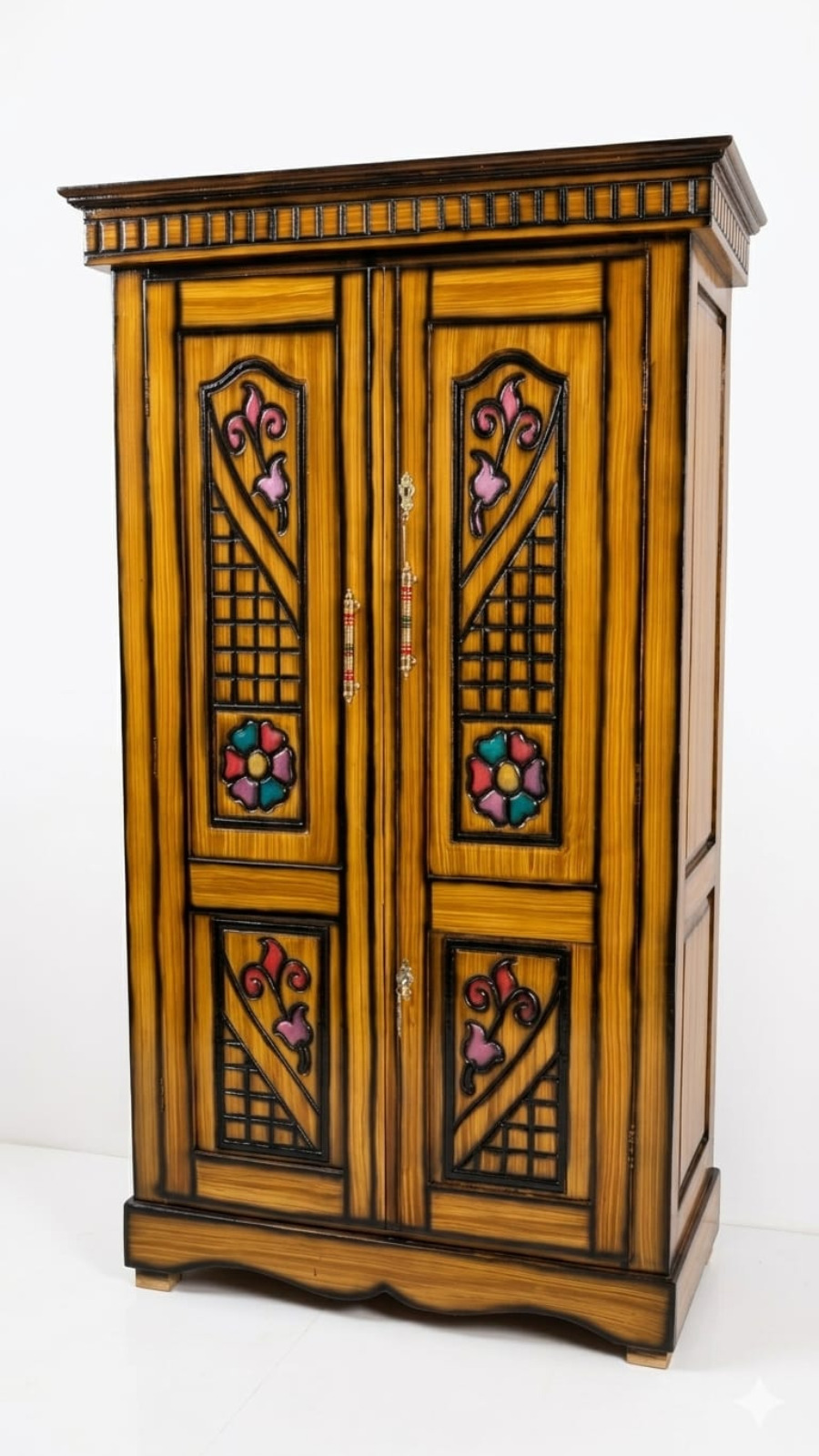 Heritage Style 2-Door Wooden Wardrobe with Floral CNC Carvings 1