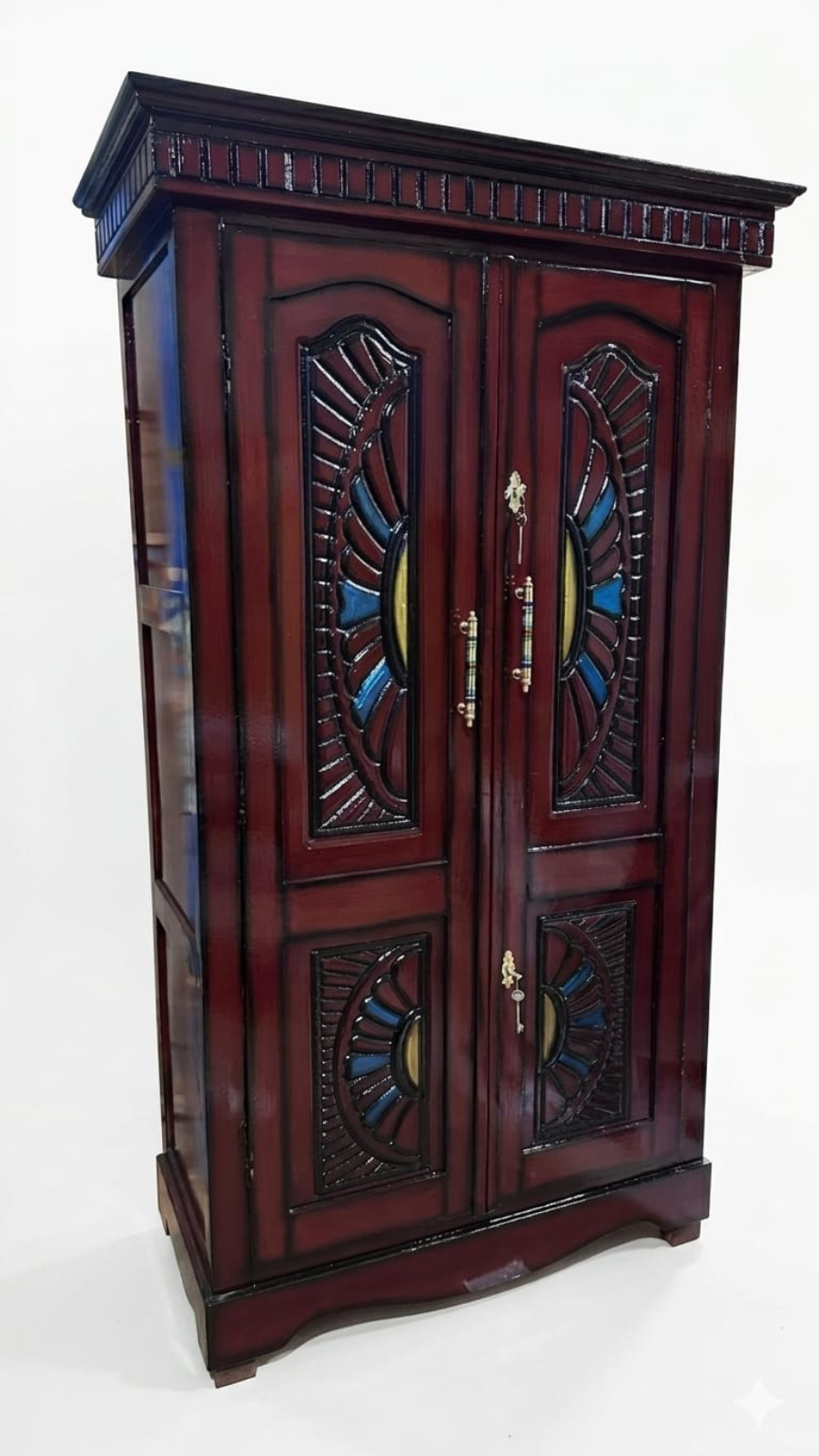 Premium Rosewood Finish 2-Door Wardrobe with Sunburst Fan Louvers 1