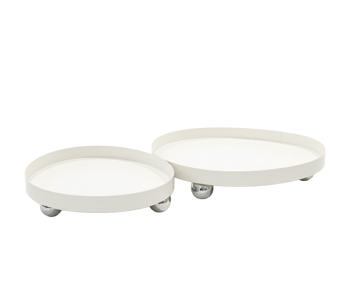 Plateaux ronds blancs sur pieds chromés – Lot de 2