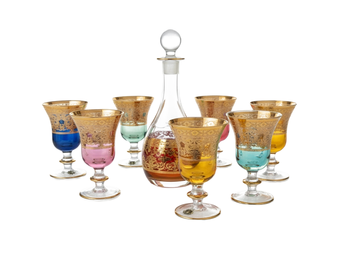 Service à liqueur coloré doré – 7 pièces