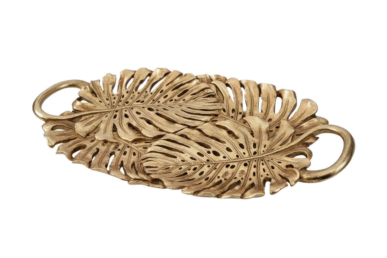 Plateau doré feuilles tropicales